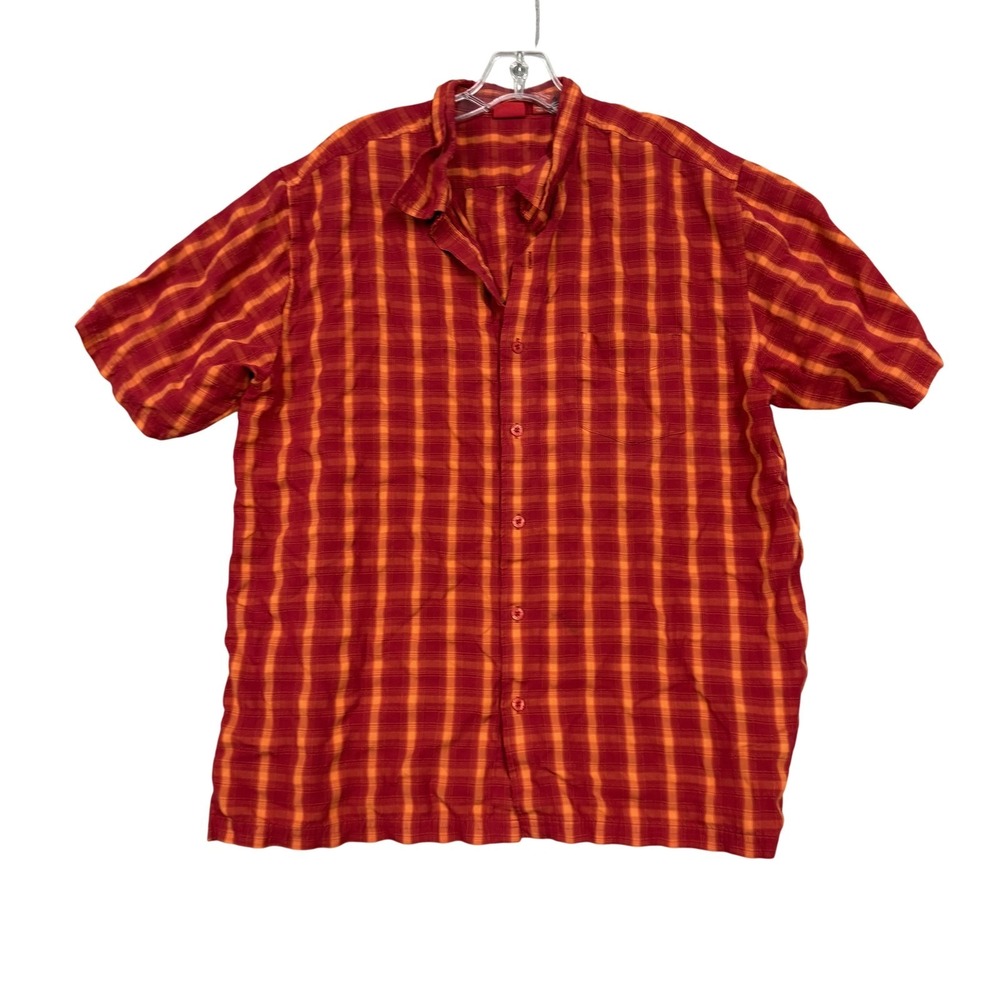 Mossimo Shirt Mens Large Red Plaid Short Sleeve Button Up Rayon‎ Blend Casual